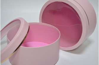 Набор шляпных коробок с окном (2шт) D25см*Н12см / D23см*Н11см нежно-розовый (0493)