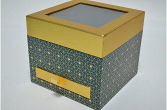 Коробка подарочная с прозрачной крышкой и ящичком 19см*19см*16,5см изумруд (6880)