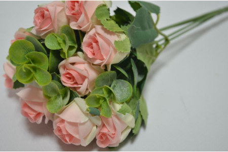 Букет "Роза эвкалипт" 30см нежно-розовый (7739)
