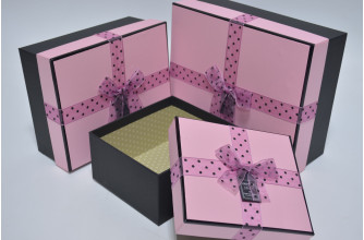Набор  коробок (3шт) розово-черный 25см*20см*10см / 21см*17см*9см / 16см*14см*8см (4582)