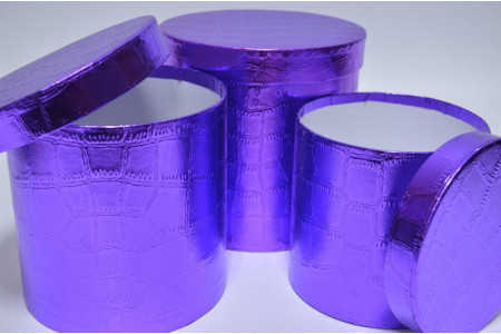 Набор шляпных коробок (3шт) "Фиолетовый металлик" D19см Н19см / D17см Н17см / D15см Н15см (3484)